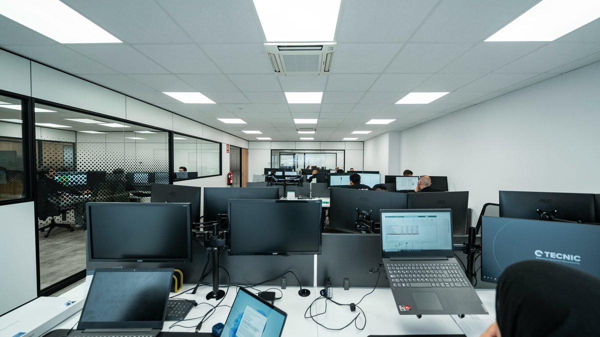 Technology professionals working at computer workstations